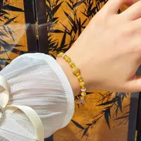 【金羽黄金】足金999梦幻紫花丝金球珐琅工艺手链 14.16