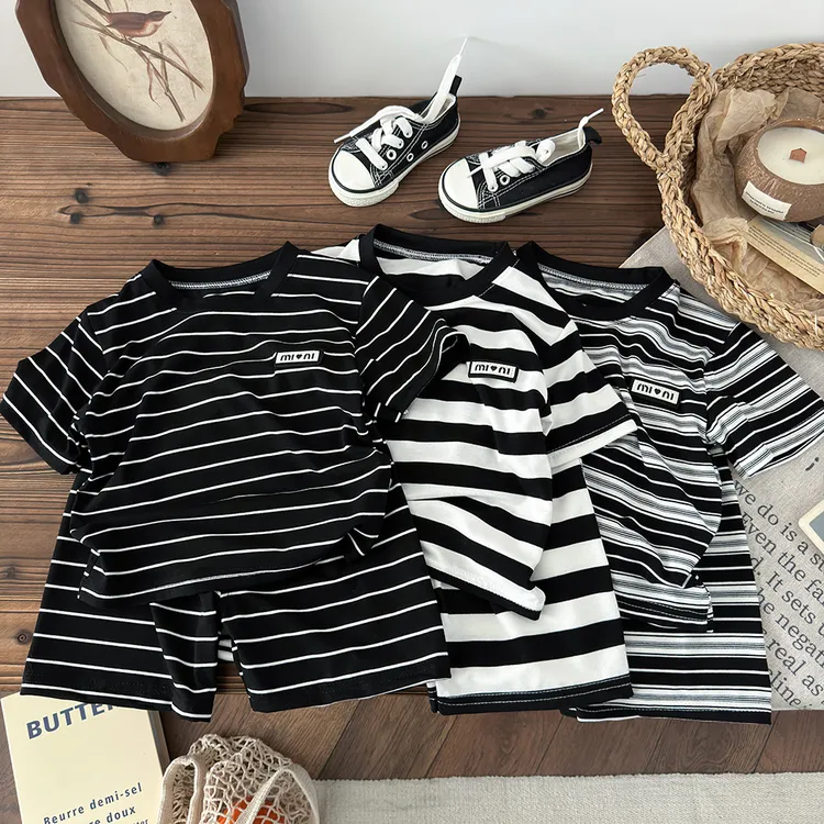 男童夏季短袖套装洋气时髦休闲两件套帅气条纹衣服短袖短裤套装