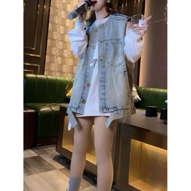 Aimeerosa/艾洛莎2025春季潮流韩版做旧无袖磨破马夹显瘦宽松时尚