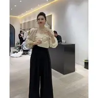 【 Wan wan】金丝拼接木领装饰排扣后打朗上衣