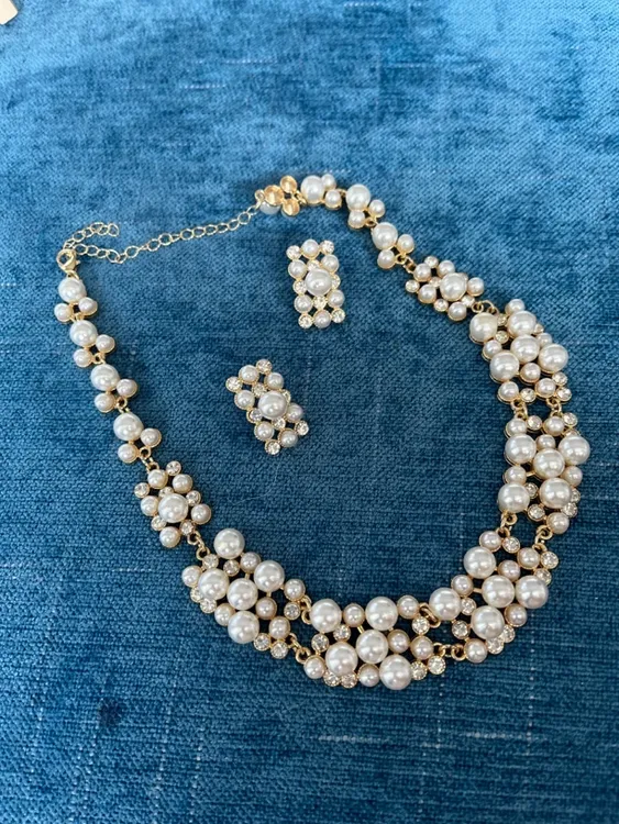 钛钢仿珍珠项链 珍珠项链，耳环两件套