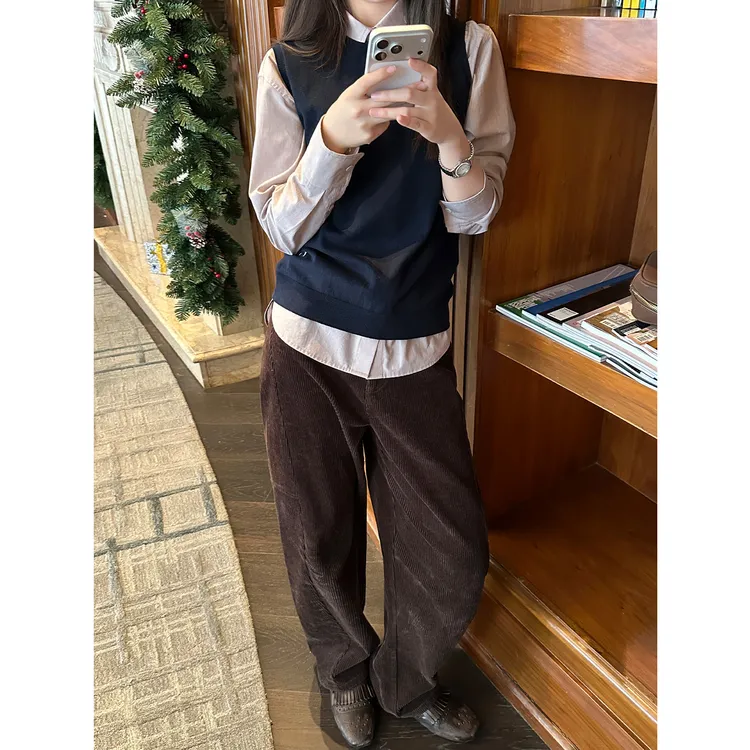 Multi Math摩卡灯芯绒/秋冬纯棉老钱风垂坠微喇美拉德弯刀休闲裤