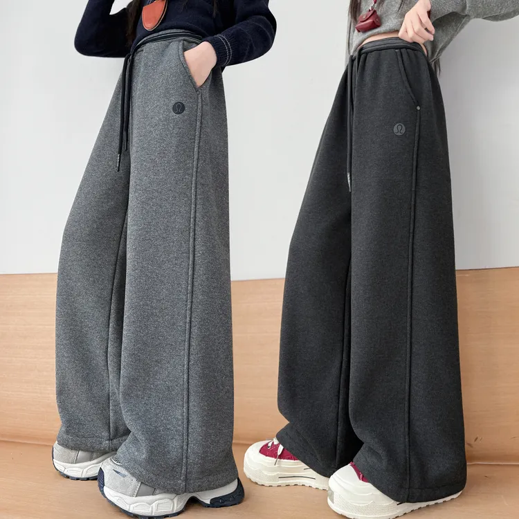 女童加绒裤子冬装2025新款儿童冬季洋气加厚一体绒休闲糯米阔腿裤