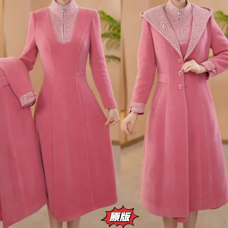 高档雪花绒时尚外套连衣裙两件套2025冬季新款显瘦洋气轻奢套装裙