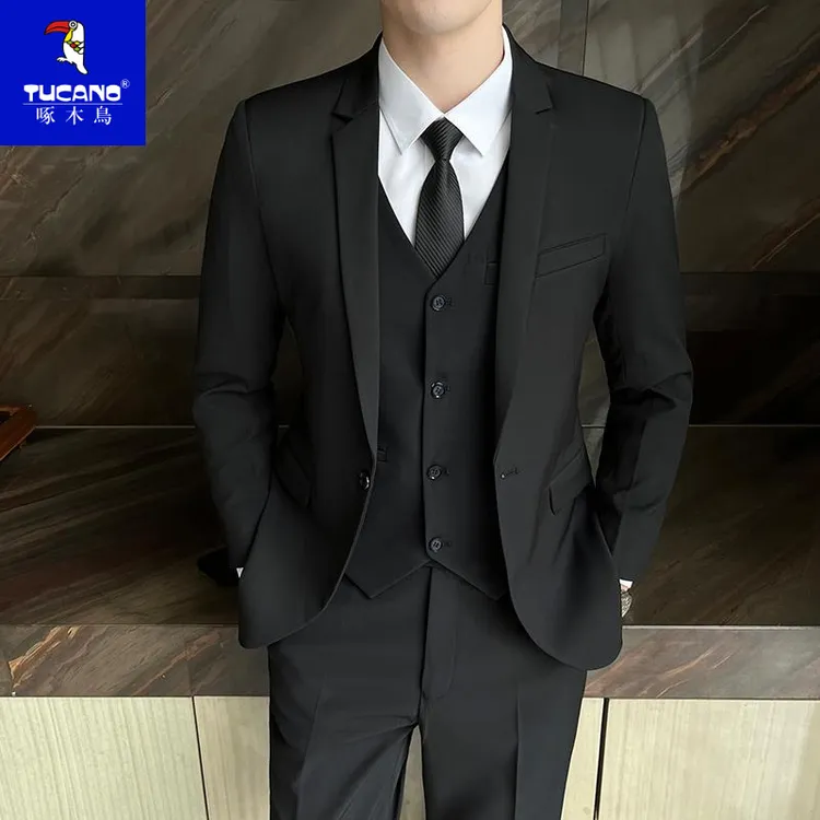 啄木鸟休闲西服套装男修身商务职业正装韩版伴郎礼服新郎主持西装