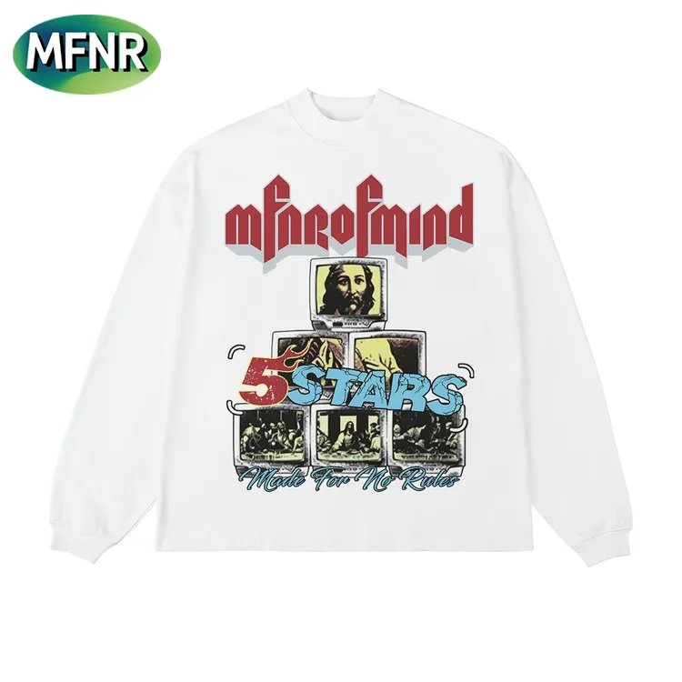 美式街头圆领百搭长袖T恤秋冬小众设计感重磅纯棉打底印花上衣潮