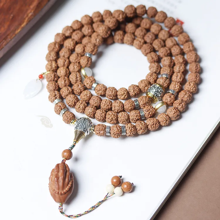 双龙爆肉纹金刚菩提108颗手串转运轮藏银配饰佛珠手链批发