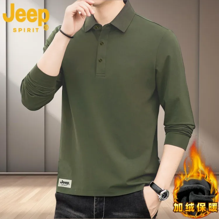 JEEPSPIRIT长袖polo衫男士纯色翻领T恤秋冬季加绒保暖修身打底T恤