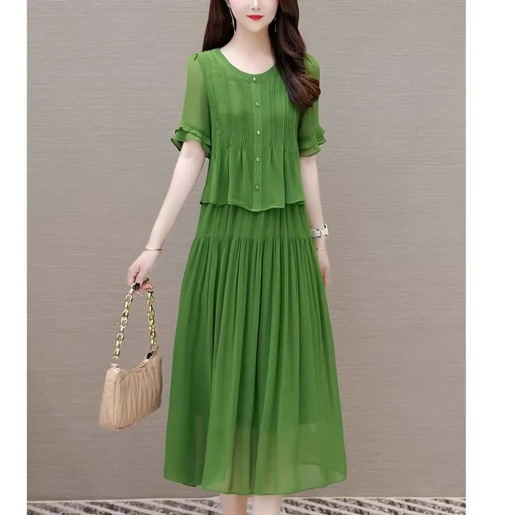 3637#假两件短袖连衣裙女2025夏新款高档显瘦时尚轻奢高级感裙子