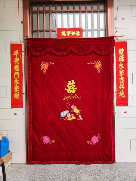 【金丝绒棉门帘】三层夹棉加厚可机洗手工刺绣家用冬季挡风结婚门帘