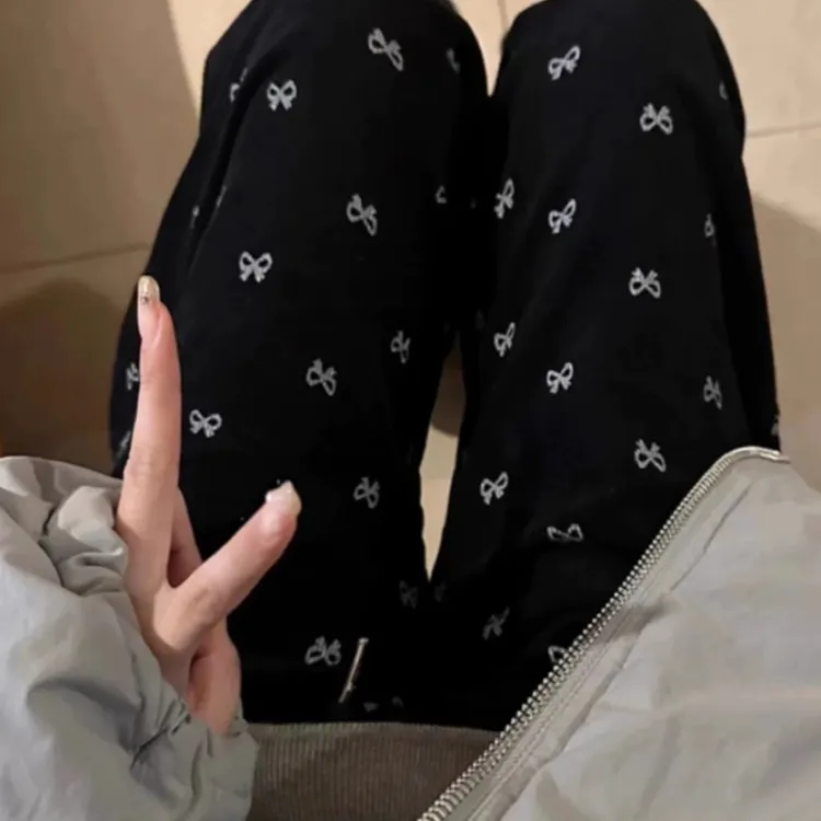 (雯雯子推荐)蝴蝶结高腰宽松喇叭裤女秋冬新款百搭