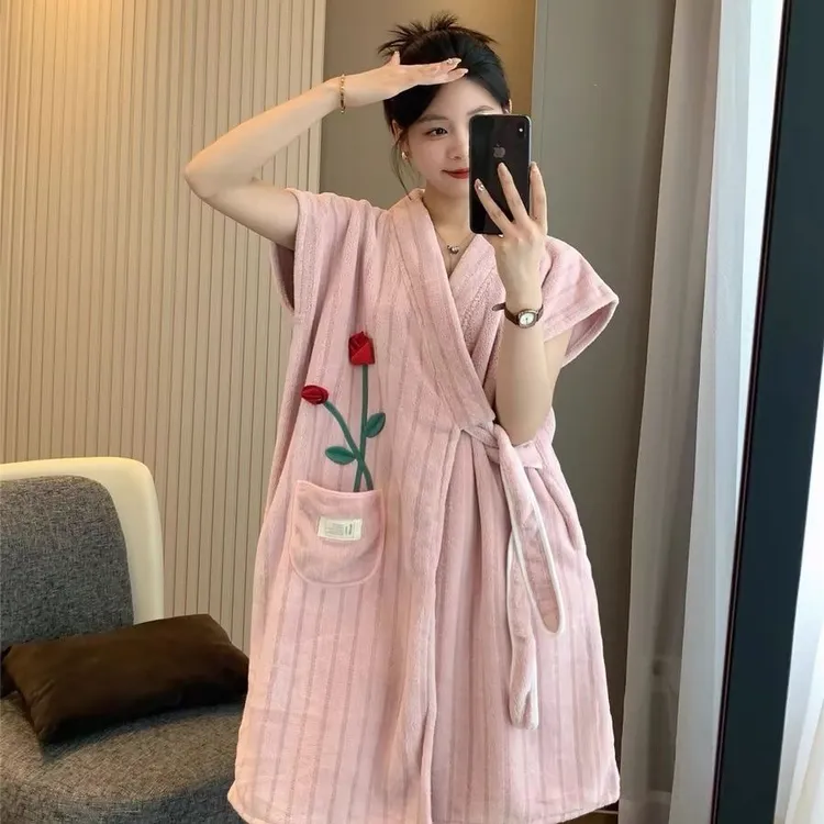 网红款加厚成人女家用可穿式浴巾不掉可吸水洗澡柔软可爱浴袍yw
