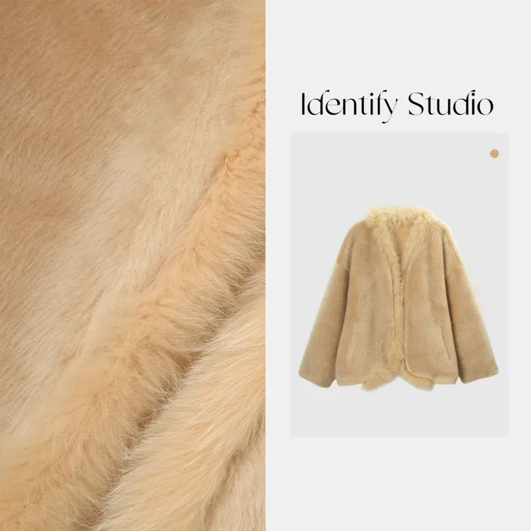 IDENTIFY冬季温柔毛毛款狐狸毛领拼接纯羊毛外套25AWZZ1206033