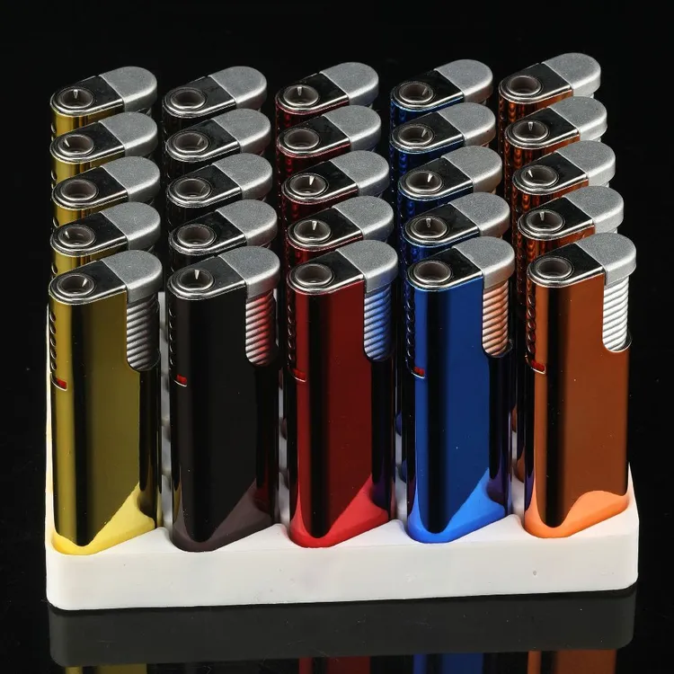 新款金属蓝焰直冲防风打火机充气超市小店家用批发广告定制订做