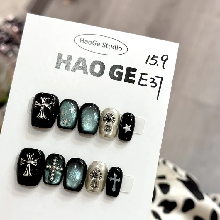 【克罗】十字架元素墨蓝哥特风暗黑硬朗猫眼短甲手工穿戴甲