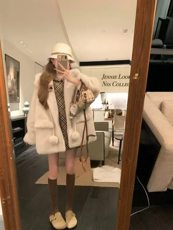 25秋冬新款韩版软糯毛球保暖连帽毛毛外套宽松大衣女休闲上衣