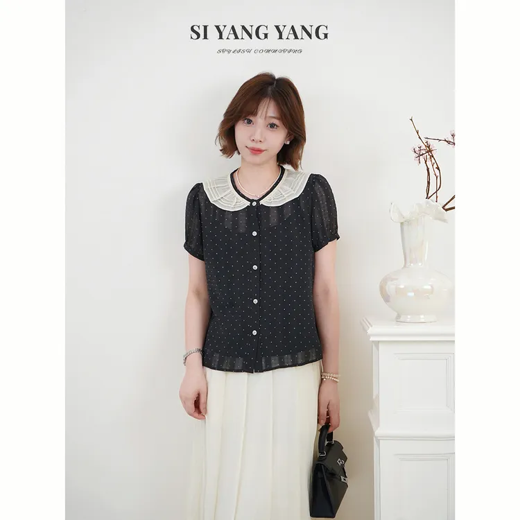 斯洋洋SIYANG圆领刺绣花边透气轻薄通勤减龄气质T恤SY507A010SYY