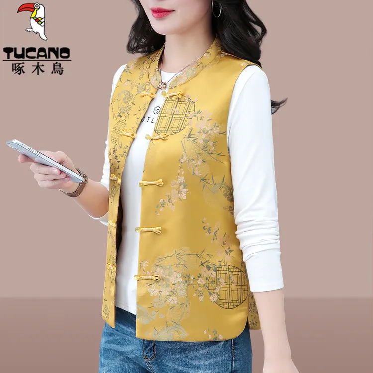 啄木鸟洋气妈妈新中式国风马甲女款2025新款春秋中年坎肩马夹外套