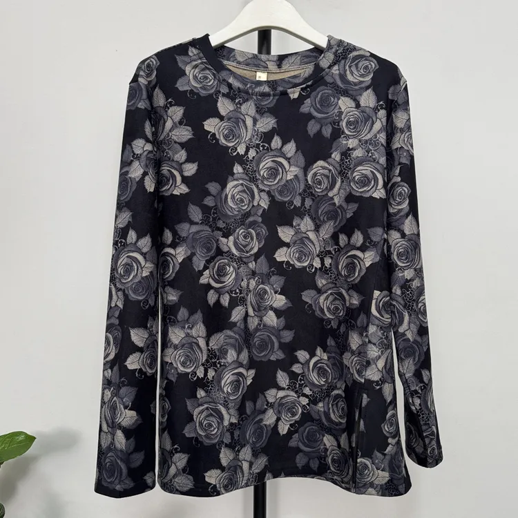 2533印花轻职风T恤宽松气质时尚宽松型长袖常规袖百搭