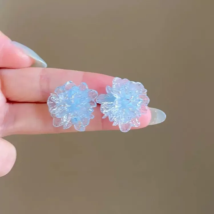 合金树脂耳饰 夏季耳饰蓝色耳饰小众耳钉冰透耳饰女气质精致