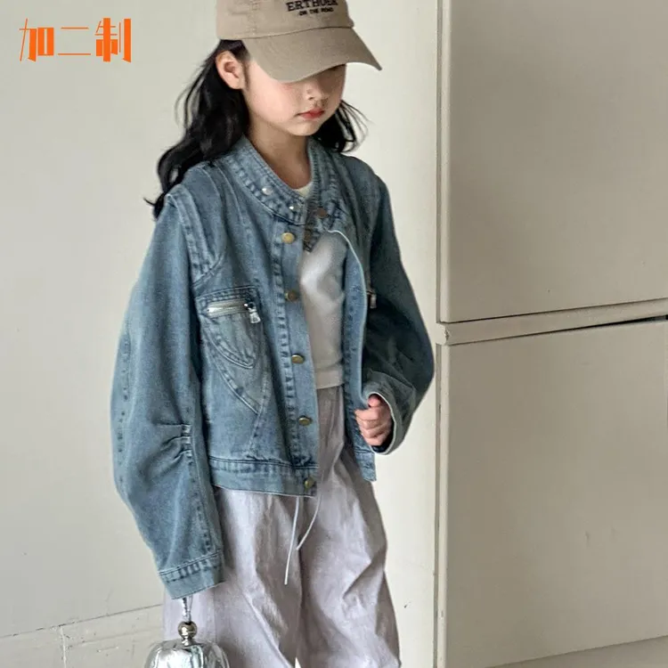 加二制轻奢童装外套中大童女孩牛仔衣服潮6-12岁女童春秋潮款外套