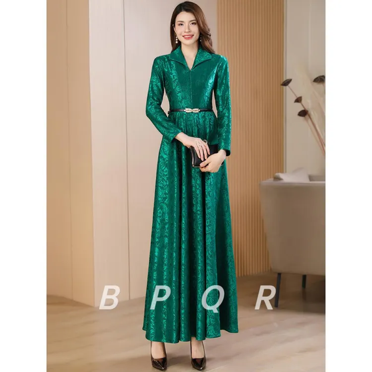 BPQR2025早春新款高端优雅修身长裙女士春秋季大下摆裙时尚显
