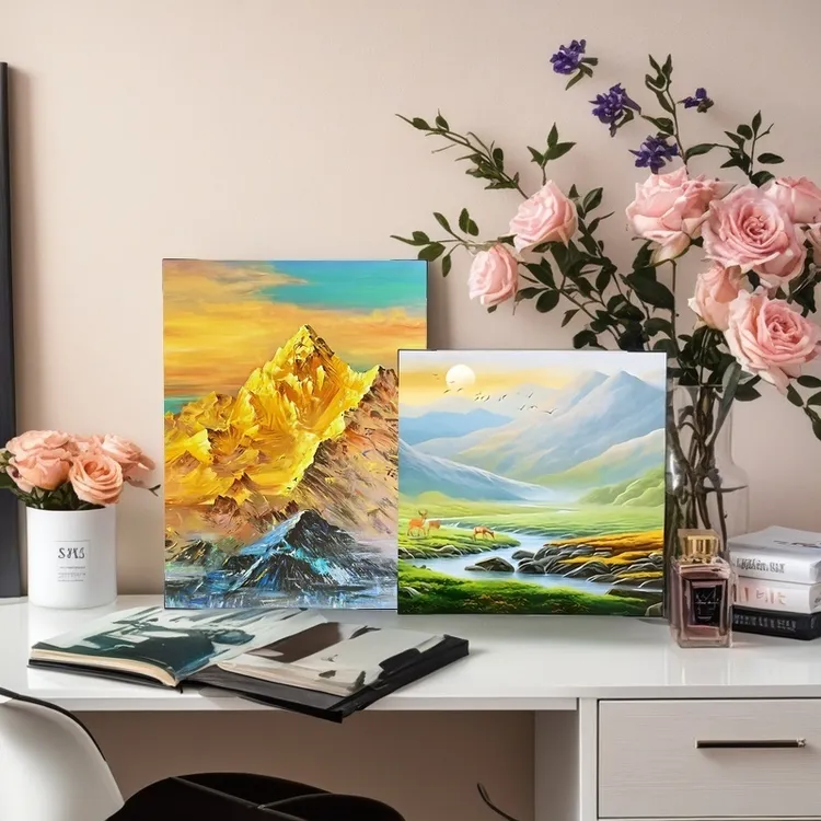 新款日照金山桌面装饰画卧室创意摆画家居送朋友电视柜斗柜装饰