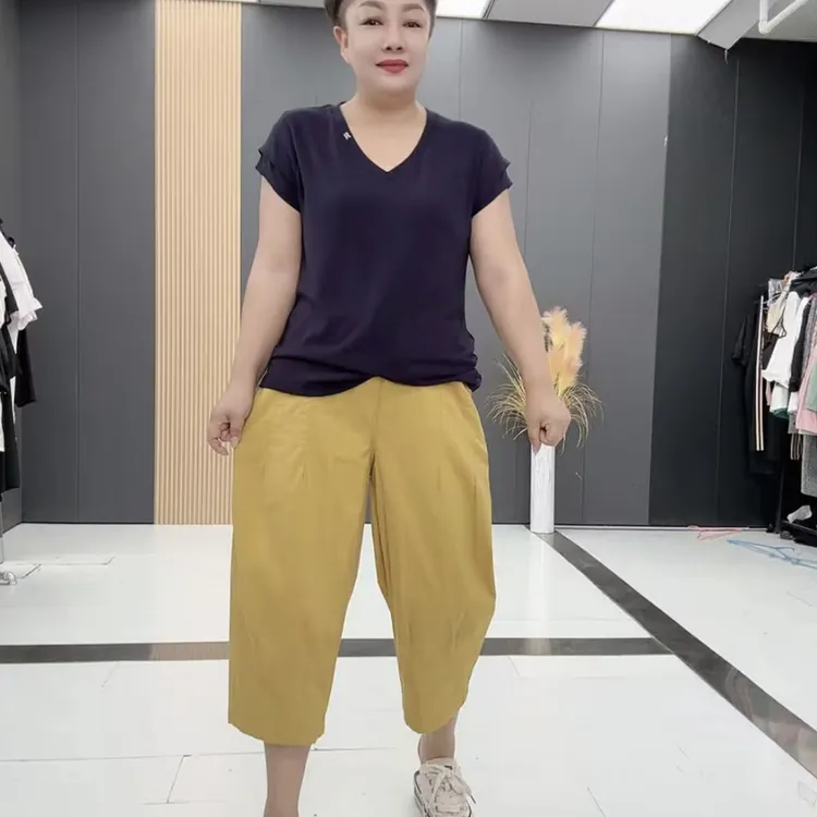 GLF2811夏季薄款宽松休闲净版洋气捏褶八分裤