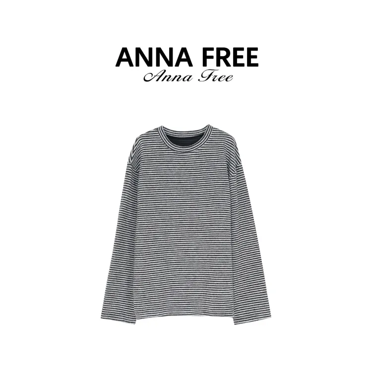 ANNA FREE 秋冬新款条纹内搭中长款显瘦套头休闲长袖上衣Z8716