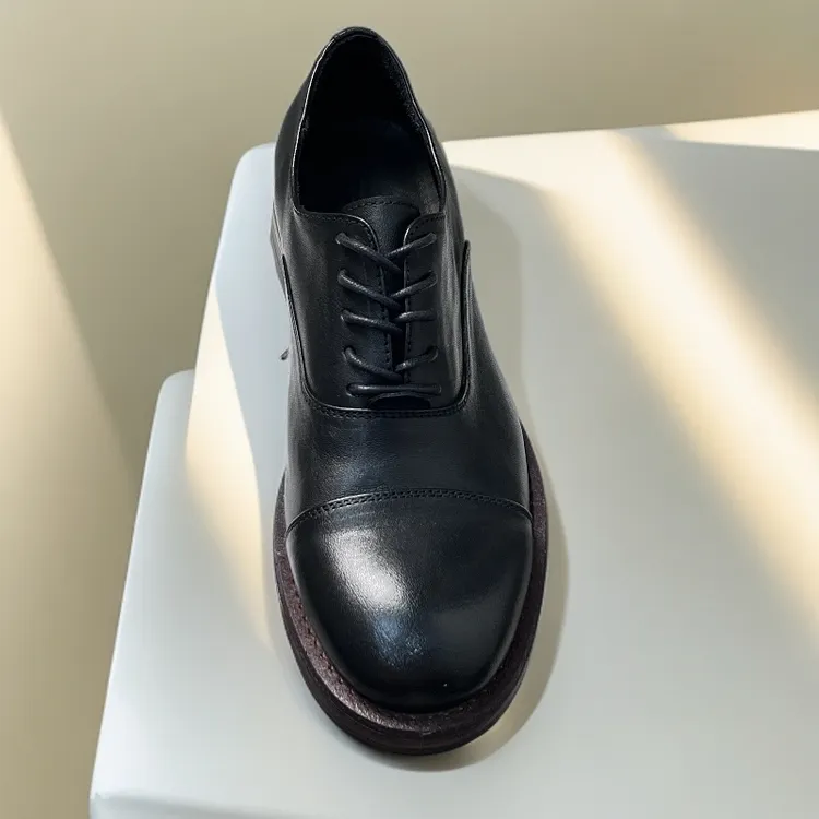 小头系带商务正装休闲皮鞋三接头男款上班专用复古休闲风欧美风