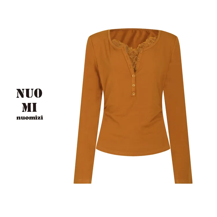 ZOZ糯米子[内外新宠]蕾丝显瘦长袖T恤新款女冬季修身休闲百搭上衣