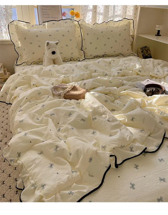 被罩床盖四件套赫本风A类云感双层纱加厚碎花韩式简约公主网红