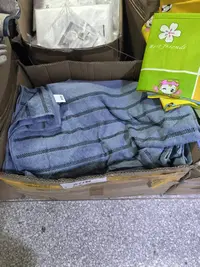 《厚广家》3楼70×140蓝色带黑条纹全棉毛圈浴巾 发1张微瑕疵