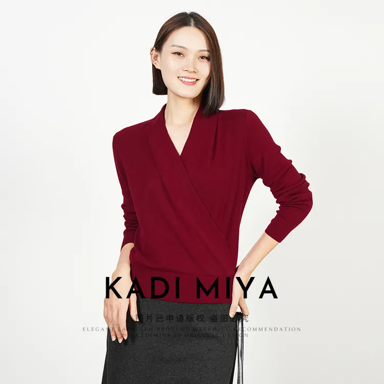 KADIMIYA【都市雅致】法式交叉领设计软糯针织套头毛衫长袖上衣秋