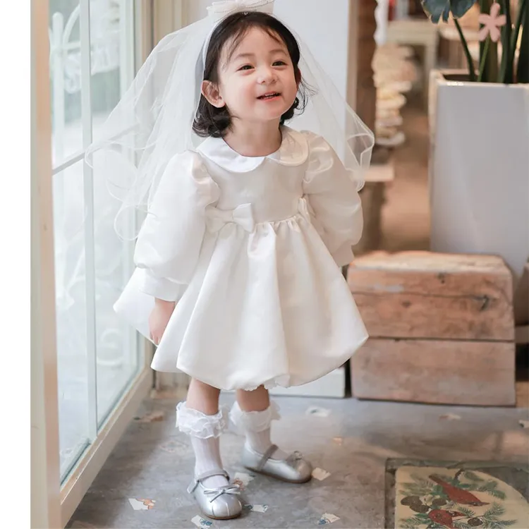 女宝宝周岁礼服生日宴公主裙婴儿抓周花童婚礼白色洋气蓬蓬连衣裙