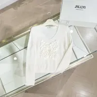 JILLYI【水晶蝴蝶】白色UV领亮片繁花蝴蝶轻奢时尚针织衫