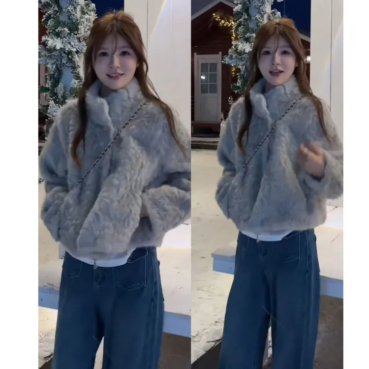 2025秋冬季新款时尚一整套宽松气质百搭休闲短款外套裤子两件套