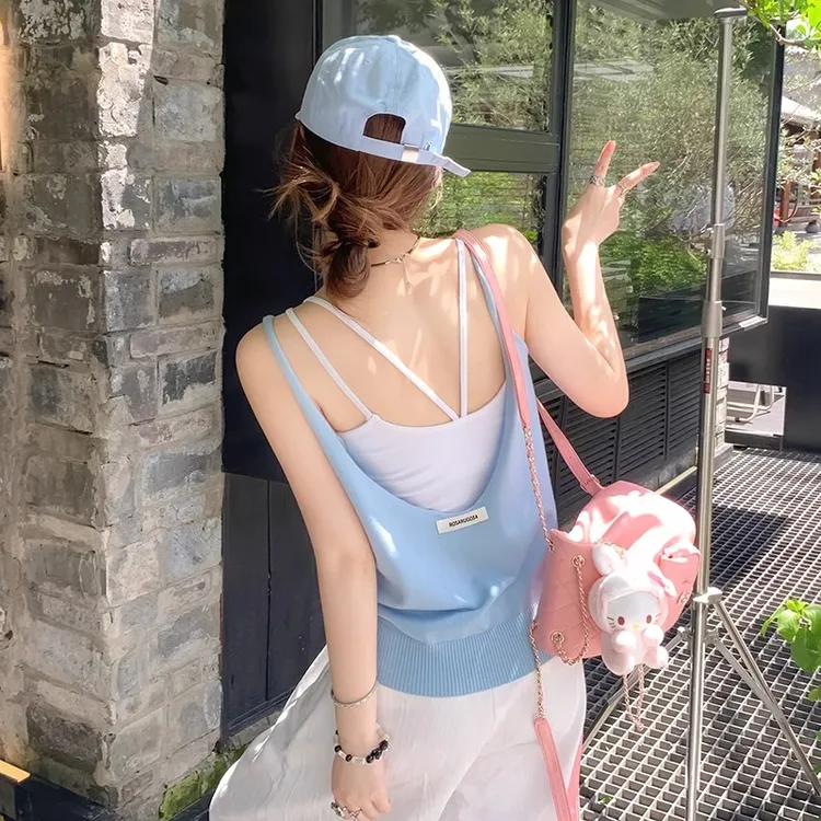露背吊带宽松背心女外穿夏季高级感韩系一体打底慵懒风无袖上衣