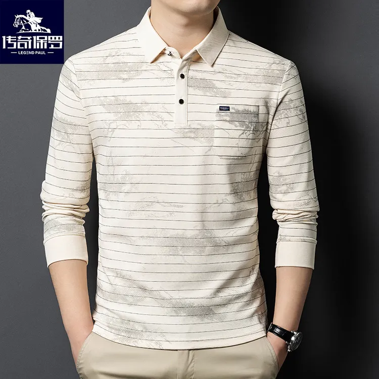 保罗春夏国风男式打底T恤休闲春秋季上衣男装中老年时尚薄款口袋