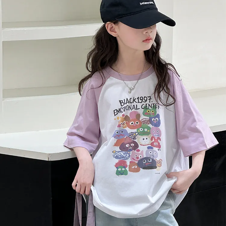 夏季2025年新款女童中大童上衣潮牌童装卡通儿童短袖t恤