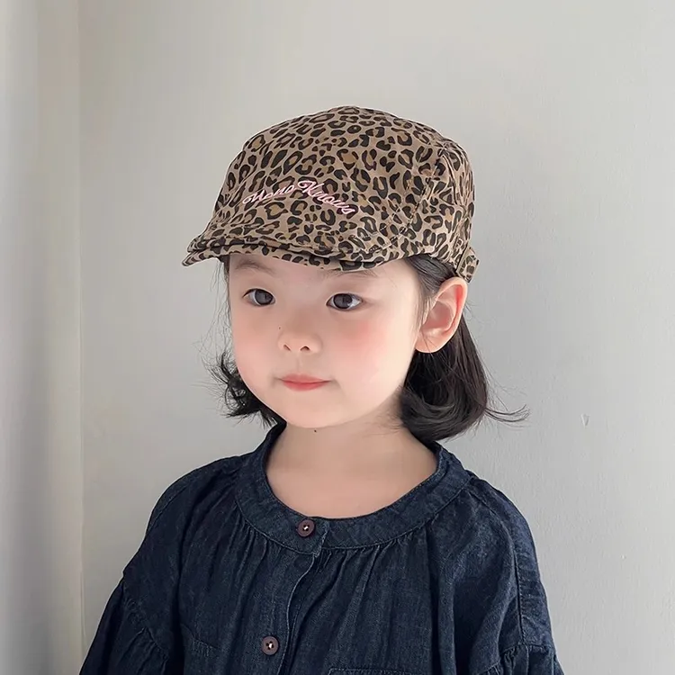 儿童帽子春秋休闲款前进帽韩版洋气豹纹反戴贝雷帽男女宝宝潮酷帽