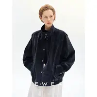 REWEAR/南非进口真皮反绒手工嵌条装饰边复古立领夹克外套女11281