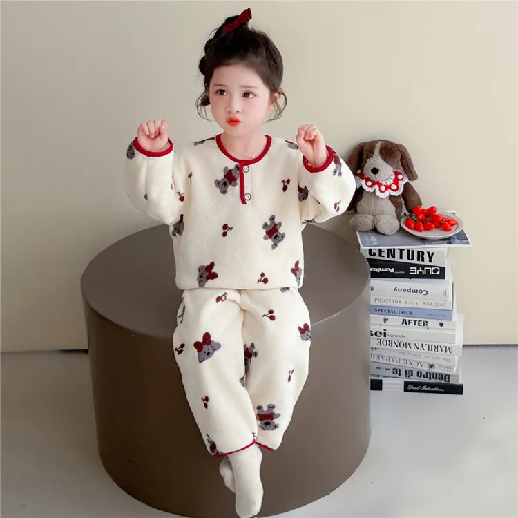 女童睡衣秋冬季珊瑚绒2025新款女孩法兰绒套装冬款薄绒儿童家居服