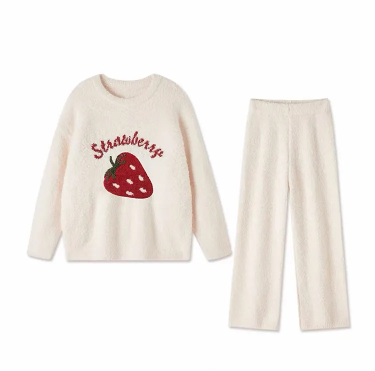 草莓半边绒保暖家居服套装-LY