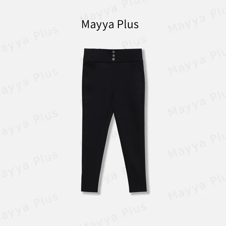 【发热裤】Mayya Plus麦芽定制流光风黑色加绒休闲打底长裤32546530