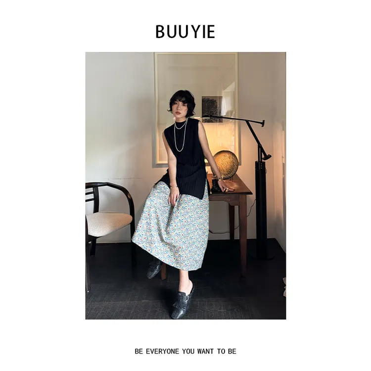 BUUYIE 25SS【黑吟】极简风肌理感宽松百搭背心 2507109