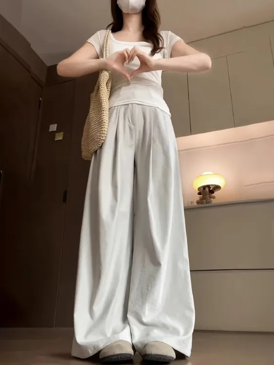 慵懒风宽松阔腿裤女夏新款胖妹妹mm粗腿宽胯显瘦垂坠感直筒休闲裤