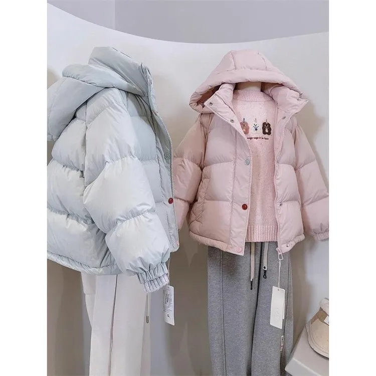 奥莱正品2026秋冬季新款女童中大童韩版时尚连帽彩色纽扣宽松保暖