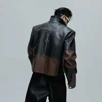 ArguE CulturE蛇瞳脊骨3.0小众鳄鱼纹拼接撞色夹克外套短款皮衣