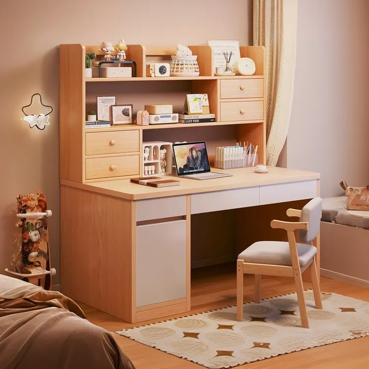 实木书桌书柜一体电脑桌学习桌椅写字桌办公桌书桌学生专用12-18